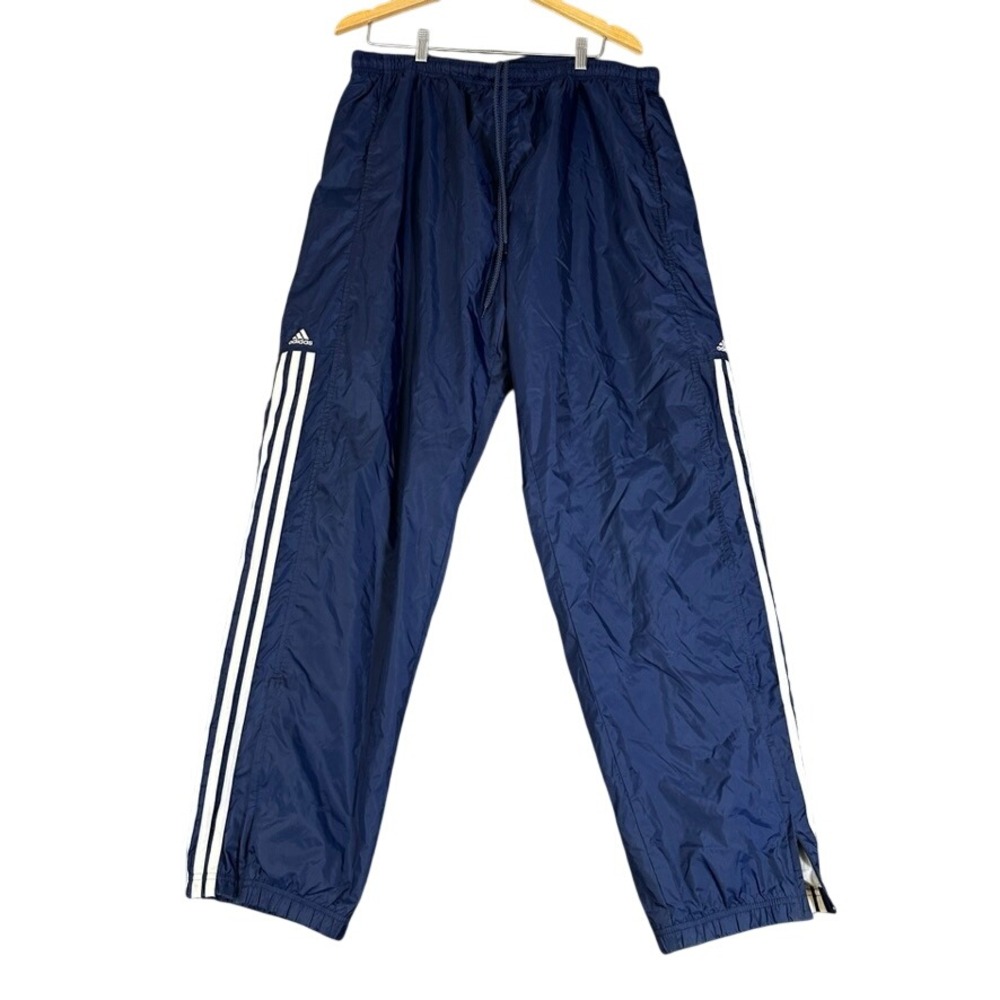 Adidas Navy Blue Three Stripe Windbreaker Track Pants Mens XL Embroidered Logo